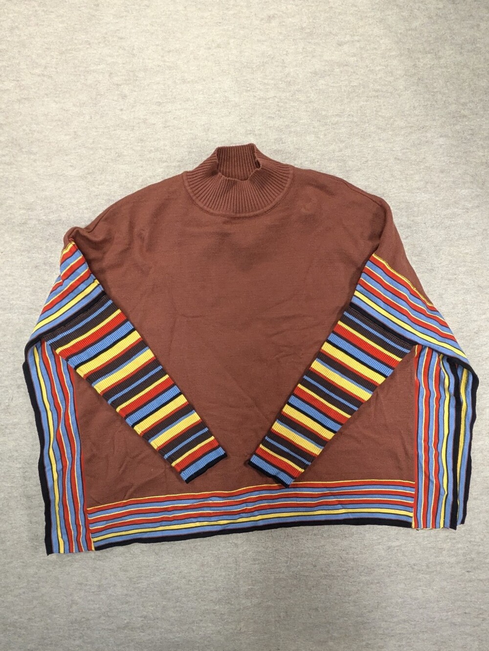 Andthewhy Brown 70s Colors Poncho Long Sleeve Top Square Sweater Mock Neck S/M